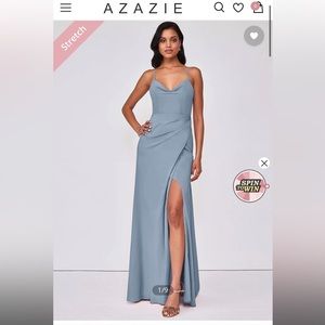 Azazie Eilish Bridesmaids Dress in Dusty Blue, Size A4, Unaltered